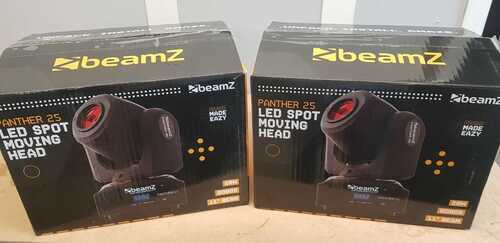 2x Beamz Panther25 LED Pocket Spot Disco Lights Moving Head DMX Remote control