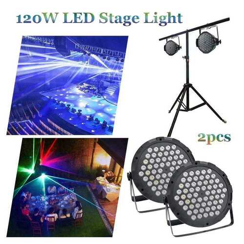 2pcs LED Stage Lights RGB Par Can Flat USB DJ Disco Bar Uplighter Lighting 120W