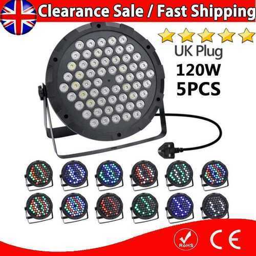 5PCS LED Stage Lights RGB Par Can Flat USB DJ Disco Bar Uplighter Lighting 120W