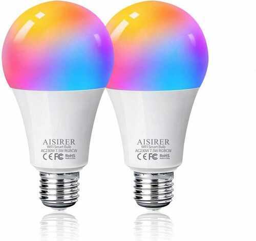 Alexa Smart Bulb AISIRER WiFi Light Bulbs E27 Screw, 2 Pack, Dimmable 2 pack