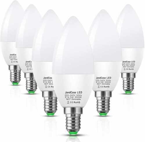 E14 LED Light Bulb, JandCase C35 Candle Small Pack of 6 3000K
