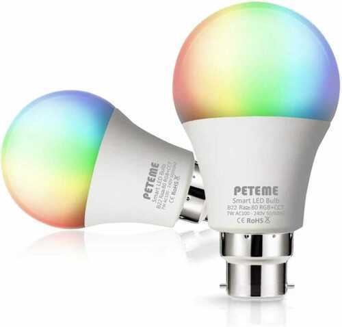 Peteme Smart LED RGB Bayonet WiFi B22 Bulb Dimmable Multicolor Light 2pack