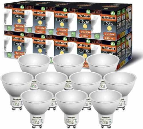 10x GU10 LED Bulbs 3W WARM White Brite-R 120 Beam 3000K 240lm 3W, Warm