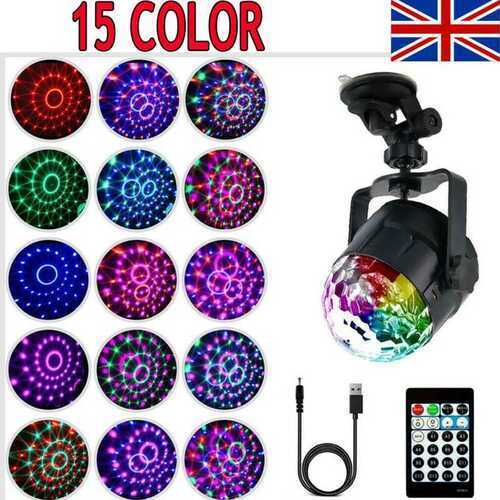 15 LED Disco Party Club Stage Crystal Ball Effect RGB Lights Rotating Lamp 5W UK