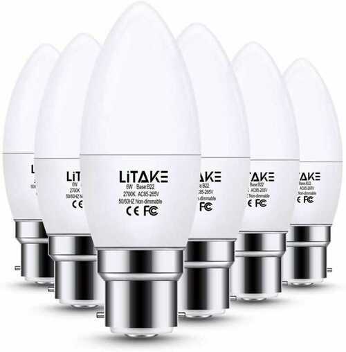 Litake B22 LED Candle Bulb, C37 6W Equivalent 60W 600LM Light Bulbs Warm...