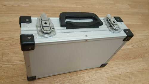 Silver aluminium, hard plastic A4 lockable flight case, suitcase, coffer and key