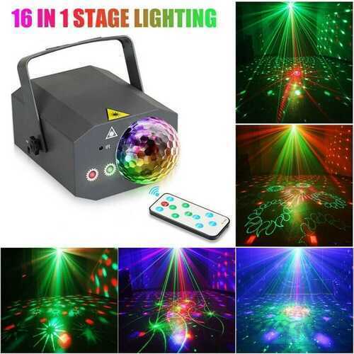 16 Pattern Mini LED Stage Lighting RGB Laser Projector Disco Party Club DJ Light