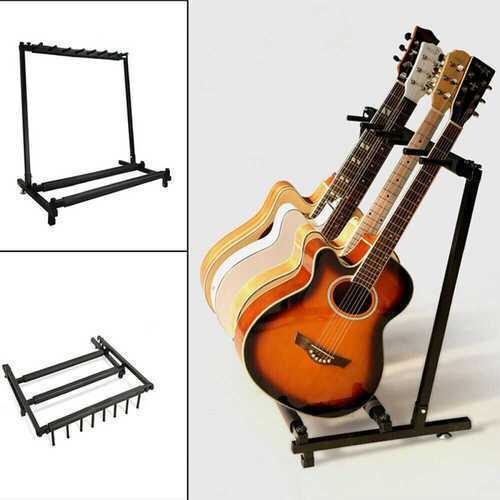 Black 5 Way Multi Guitar Display Rack + Padded Electric Acoustic Bass Holder Hot