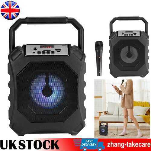 UK Portable Bluetooth Karaoke Machine Speaker Mics Connected Phone PC Play Songs