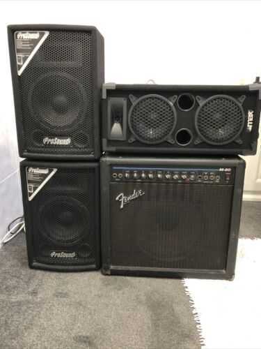 Used DJ equipment, Speakers And Fender Amplifier and also Disco Lighting!