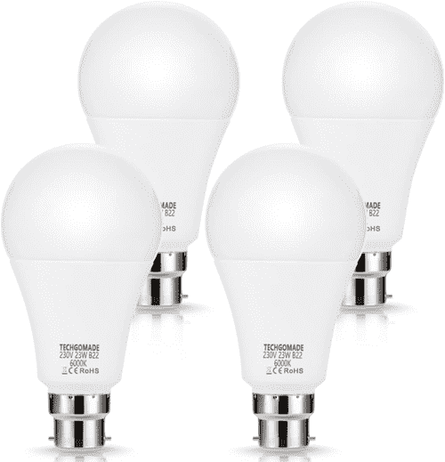 4X 23W Super Bright B22 LED Light Bulbs, Techgomade 2500 High Lumen Bulbs, 200W