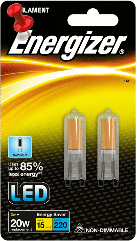 Energizer Energy Saving LED G9 Filament, 2W (Equivalent 20W) Lamps-6,500K,...