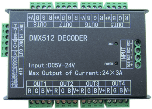 High Power 24 Channel Rgb 3A/Ch Dmx512 Controller Led Decoder Dimmer 500Hz Flick
