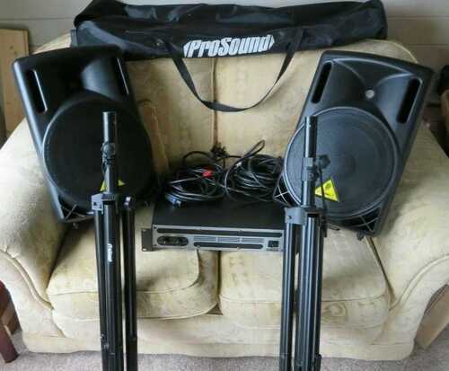 PA System Bundle Behringer B212XL 800W Speakers, 1200W Amplifier, Stands, Cables