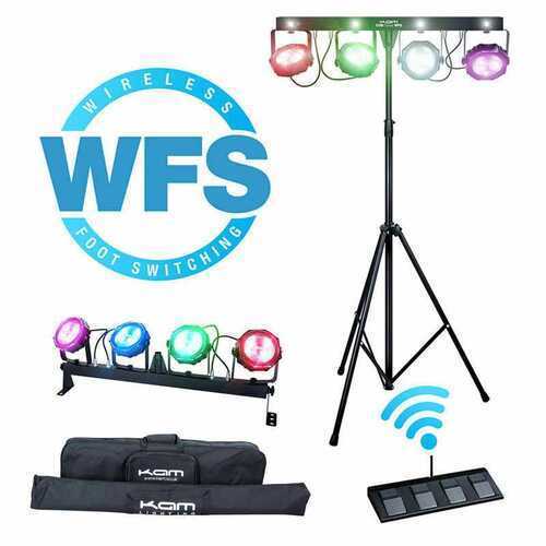 PAIR Kam COB Parbar WFS 120W RGBW Dmx 4 x Parcan + Wireless Footswitch + Bags