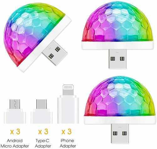 3 Packs USB Mini Disco Party Light, DJ Disco Stage Lights