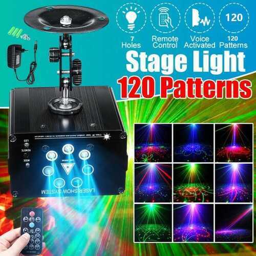 7 Holes 120 Patterns Voice Actived LED Stage Laser Projector Disco Party Light