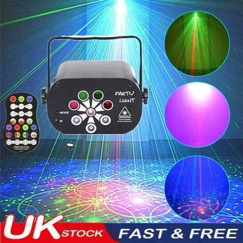 128 Pattern RGB Stage Light Lighting Laser Strobe Disco Party KTV Projector UK!!