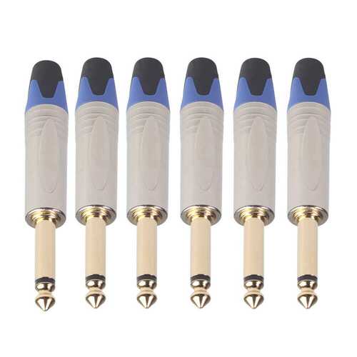 6.35mm Guitar Cable Plugs Mono Microphone Amplifier Connectors Blue (6pcs)