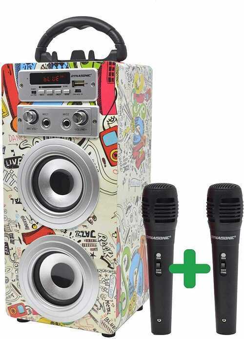 DYNASONIC - Portable Karaoke Bluetooth Speaker with Microphones USB SD Reader