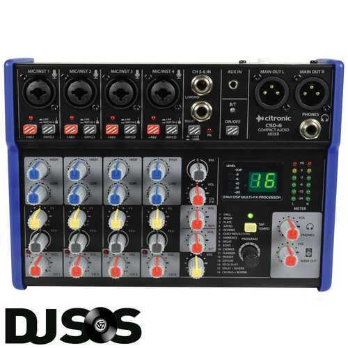 Citronic CSD-6 - Compact 6 Channel PA Mixer Bluetooth and DSP FX Effects Karaoke