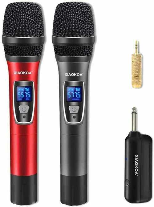 Wireless Microphone x2, Karaoke Host Party, Metal with Rechargeable Transmitter