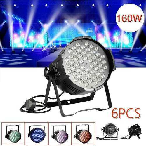 6PCS 54 LED RGB Par Can Stage Lights Flat DMX512 DJ Disco Bar Uplighter Lighting