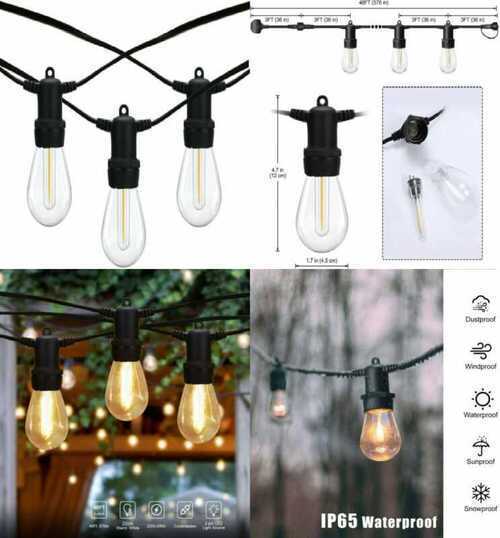 DGE 1Pack S14 48ft LED String Lights LED, IP65 Waterproof Indoor/Outdoor...