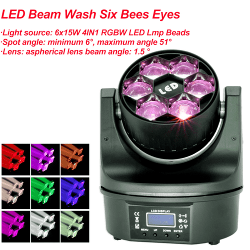 LED BeamWash Six Bees Eyes 6x15W RGBW DMX512 Stage Effect Lighting Good For Disc