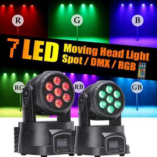 2x 70W Spot Light Moving Head RGB 7LED Strobe Beam Party DJ Disco Stage Light UK