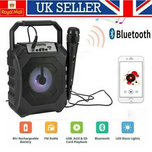 Bluetooth Karaoke Machine Portable Party Lights Mics LED Light Speaker Songs MP3