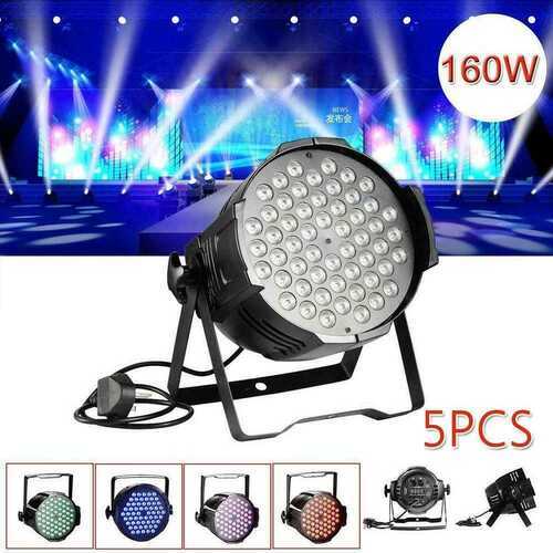 5PCS 54 LED RGB Par Can Stage Lights Flat DMX512 DJ Disco Bar Uplighter Lighting