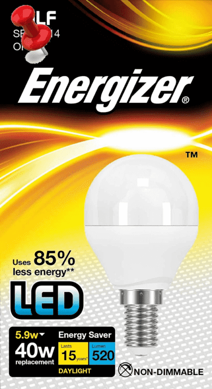 Energizer LED Energy Saving Lightbulb, E14, Daylight [Energy Class A+]