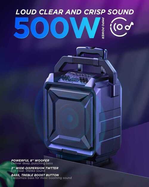 Portable PA System 500W Karaoke Speaker Machine with Rechargeable 6EQ modes 2021