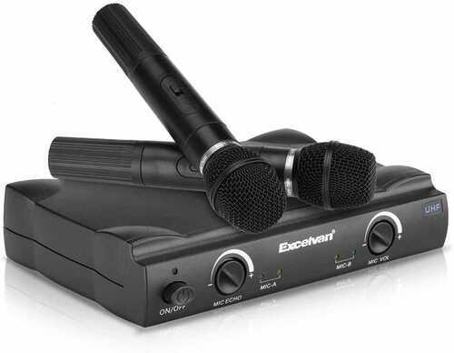 Excelvan K380 Dual Channel Transmitter Microphone Karaoke UHF Wireless Microphon