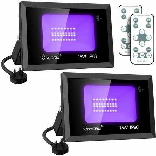 Onforu 2 Pack 15W LED UV Black Light, UV Floodlight with Remote, Daylight