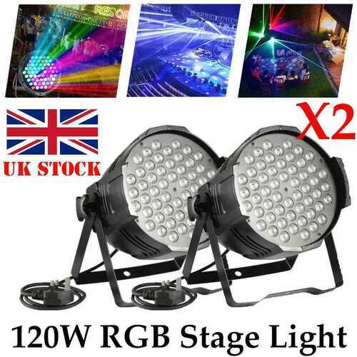 2X 120W RGB Spot LED Stage Lighting Moving Head Sound Active Disco Party UK Plug