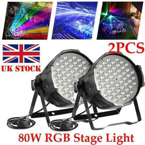 2pc 80W RGB Spot LED Stage Lighting Moving Head Sound Active Disco Party UK Plug