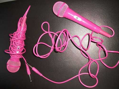 2 x Pink Karaoke Corded Microphones Very Good Used Condition