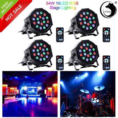 4X U`king RGB 18LED Par Stage Light Wedding Dicso Party Light DMX Sound Remote