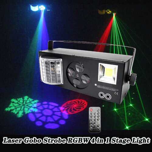 Laser Projector Pattern Stage Lighting 4 in 1 LED DMX RGBW Gobos Strobe DJ Disco