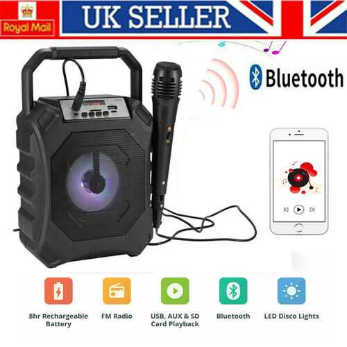 Bluetooth Karaoke Machine Party Portable Lights Mics LED Light Speaker Songs MP3