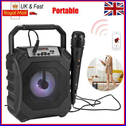 Portable Bluetooth Karaoke Machine Party Lights Mics LED Light Speaker Songs UK