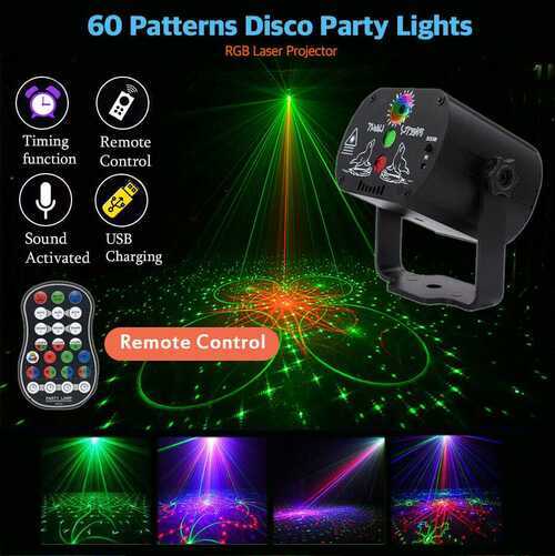 60 Patterns Laser Projector Stage Light LED RGB Home Party KTV Club DJ Disco UK