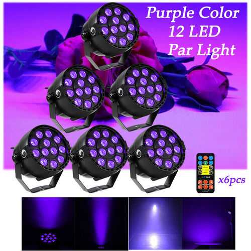 6pcs 12W 12 LED Purple Light Par Can Disco Party DMX512 Stage Lighting Remote