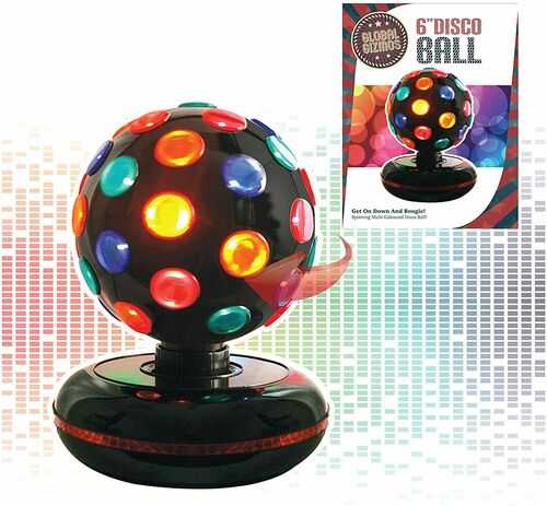 NEW -Global Gizmos Black Party Rotating 6-inch Disco Ball Light, Multi-Coloured