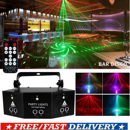 9-EYE RGB LED Laser Projector Light DMX Strobe Disco DJ Stage Lighting +Remote