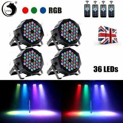 4X 36 LED Stage Lights RGB Par Can DMX512 DJ Disco Bar Remote Uplighter Lighting