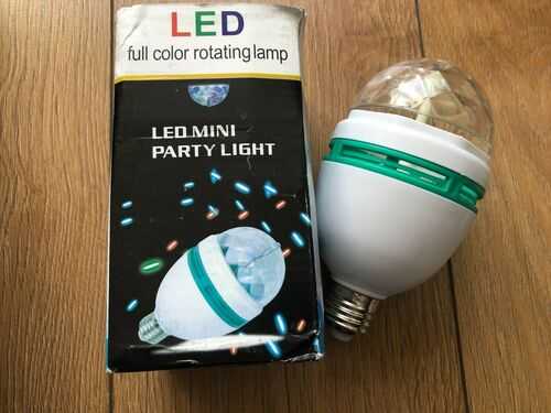 LED MINI PARTY LIGHT FULL COLOUR ROTATING LAMP SOUND ACTIVATED E27 SCREW FITTING
