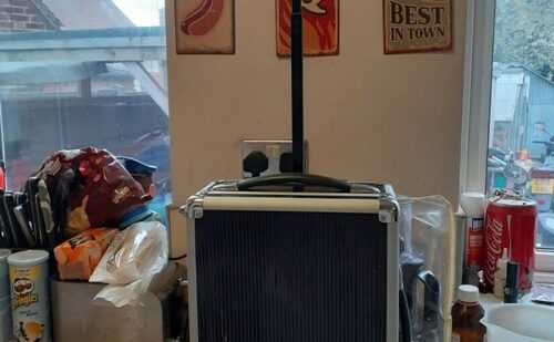 PULL ALONG TROLLEY FLIGHT CASE, BLACK and SILVER